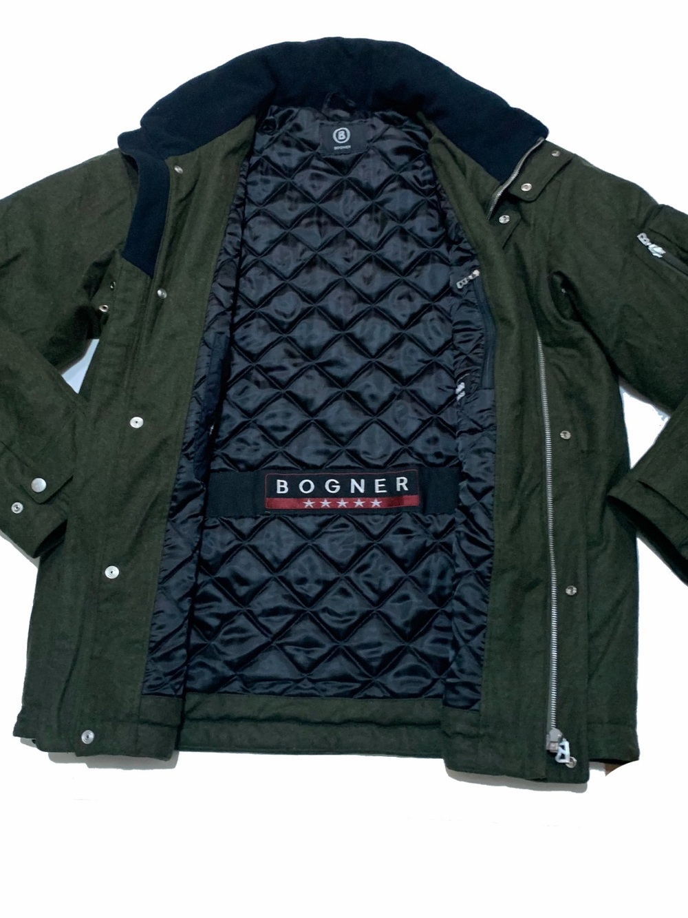 Bogner men’s Olive Green quilted black interior lining jacket